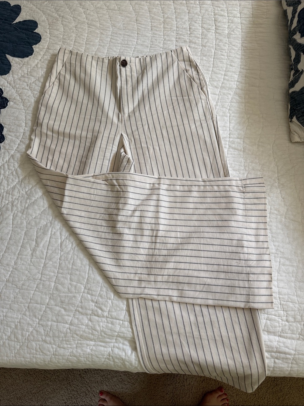 a new day Cream and Black Pinstripe Faux Linen Wide-Leg Pants